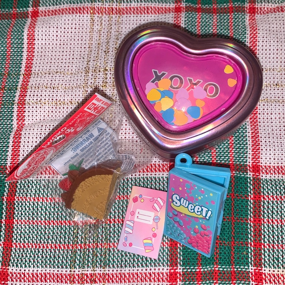 Mini Stationary Set Heart Tin Case Chocolate Cake Shaped Eraser Notebook Case